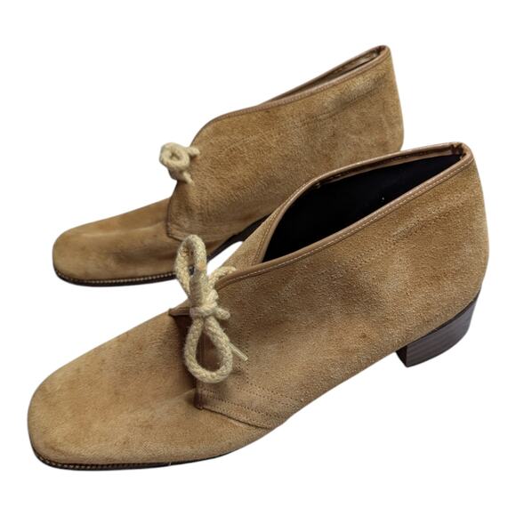 Vtg 1970s Felicities Tan Suede Square Toe Block Heel Lace-Up Chukka Boots 7.5 - Picture 7 of 7